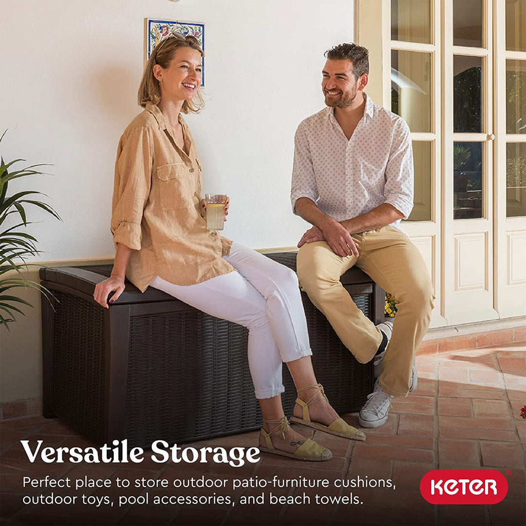 Keter Borneo 110 Gal Rattan Resin Patio Storage Deck Box and Bench (For Parts) - VMInnovations
