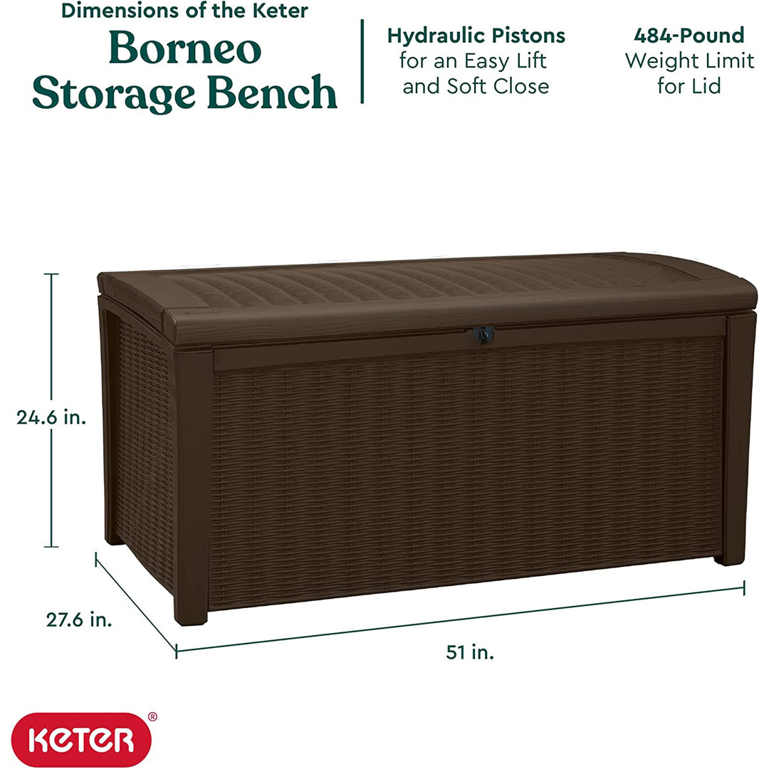 Keter Borneo 110 Gal Wicker Resin Patio Deck Storage Box Bench, Brown(For Parts)