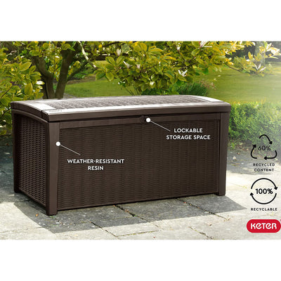 Keter Borneo 110 Gal Wicker Resin Patio Deck Storage Box Bench, Brown(For Parts) - VMInnovations