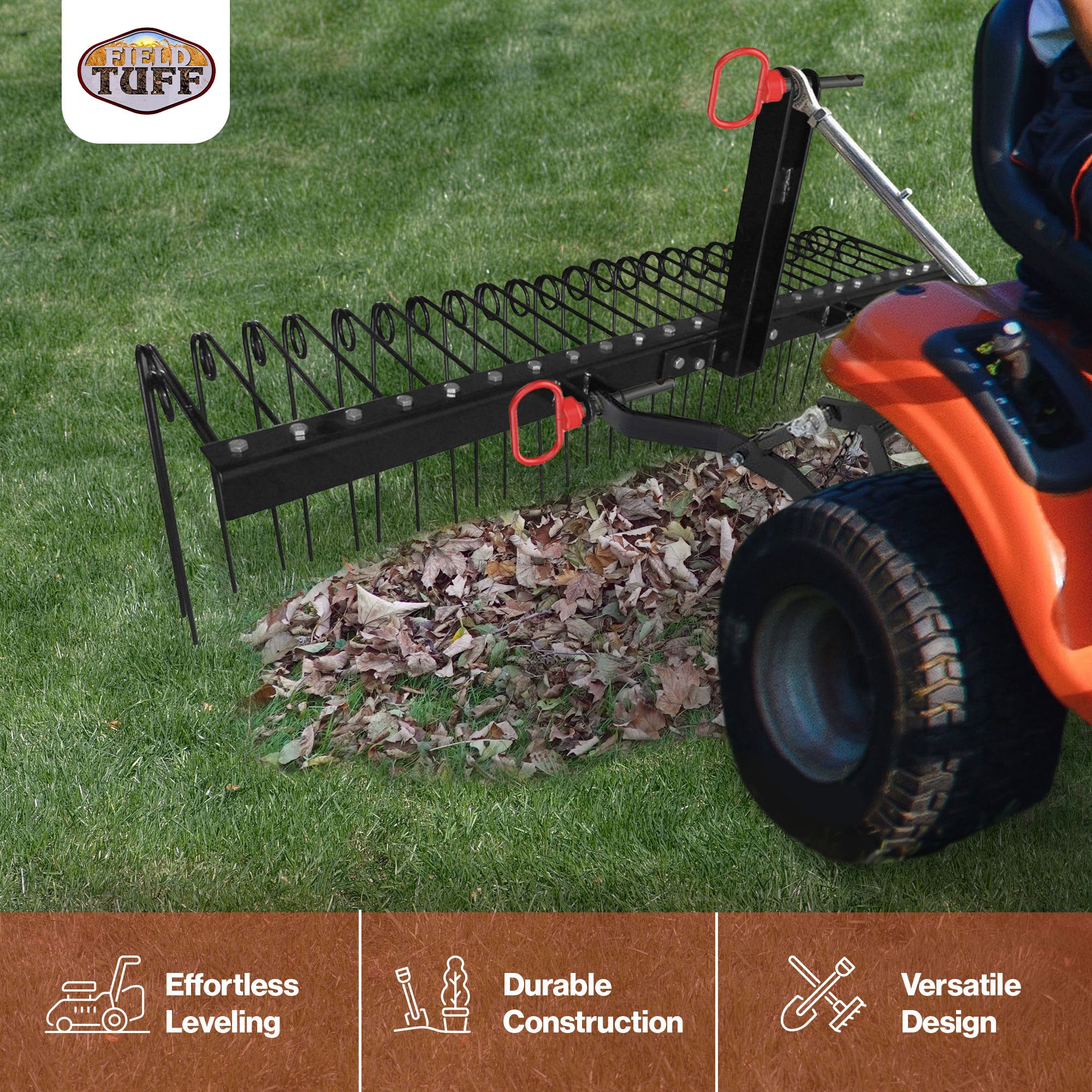 Field Tuff 3 Point 72" Durable Powder Coated Steel Pine Straw Rake, Black (Used) - VMInnovations