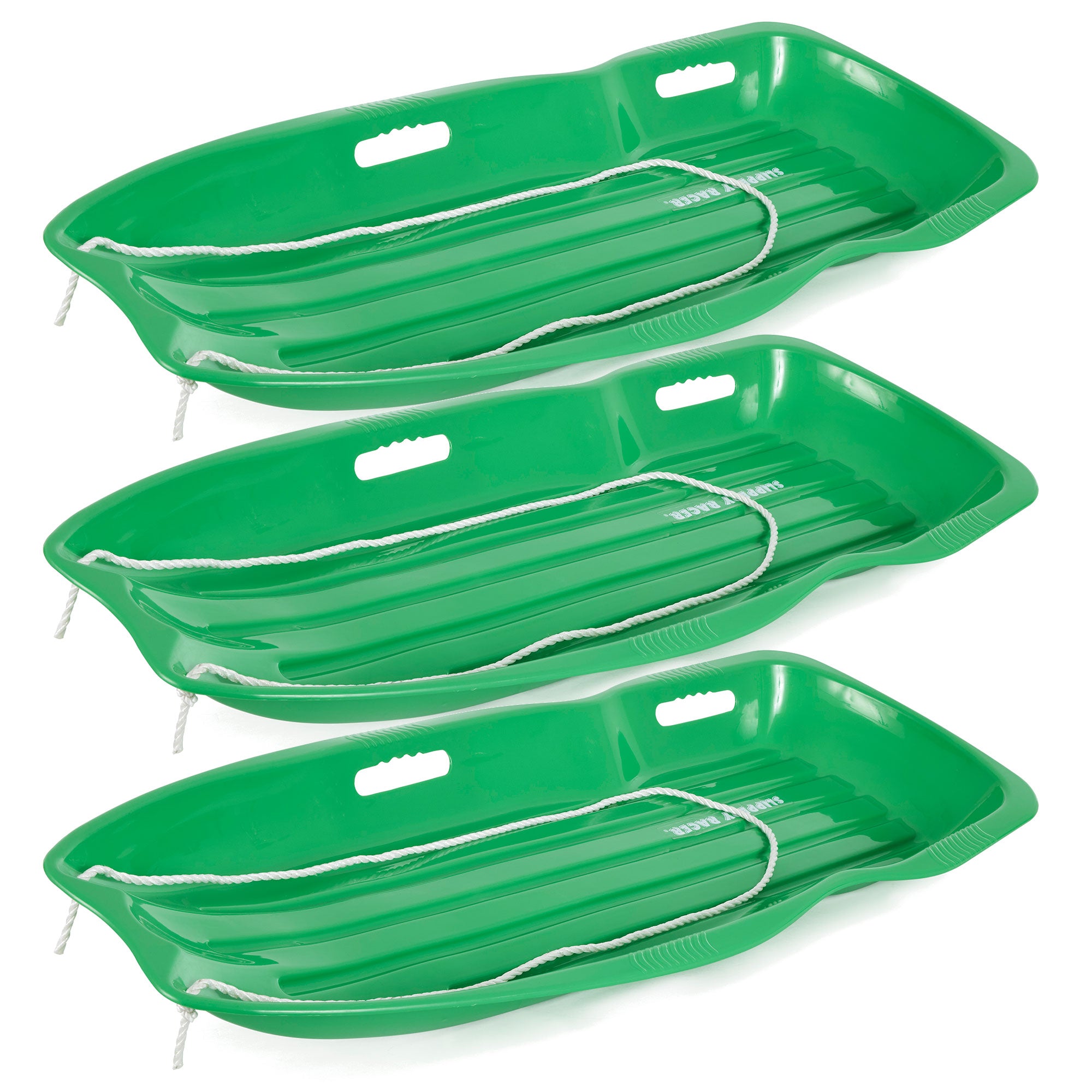Slippery Racer Downhill Xtreme Kids Plastic Toboggan Snow Sled, Green (3 Pack)