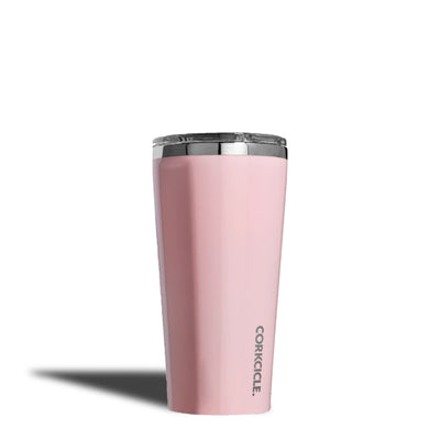 Corkcicle Classic 16 Ounce Stainless Steel Tumbler with Lid, Gloss Rose Quartz