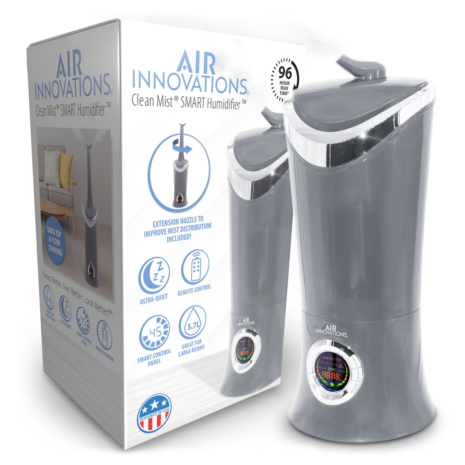Air Innovations MH-701BA Ultrasonic Cool Mist Aromatherapy Humidifier, Platinum - VMInnovations