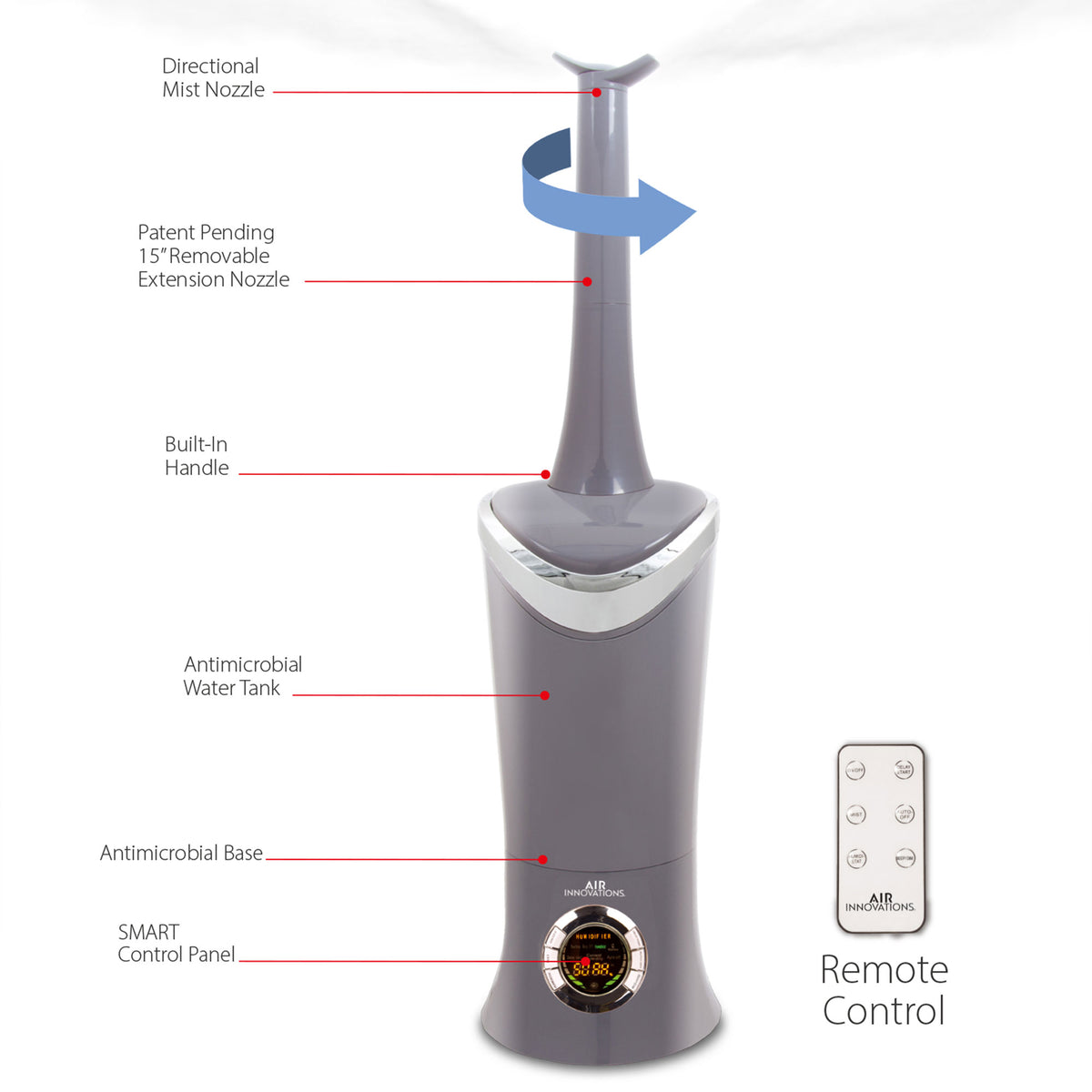 Air Innovations MH-701BA Ultrasonic Cool Mist Aromatherapy Humidifier, Platinum (Refurbished)
