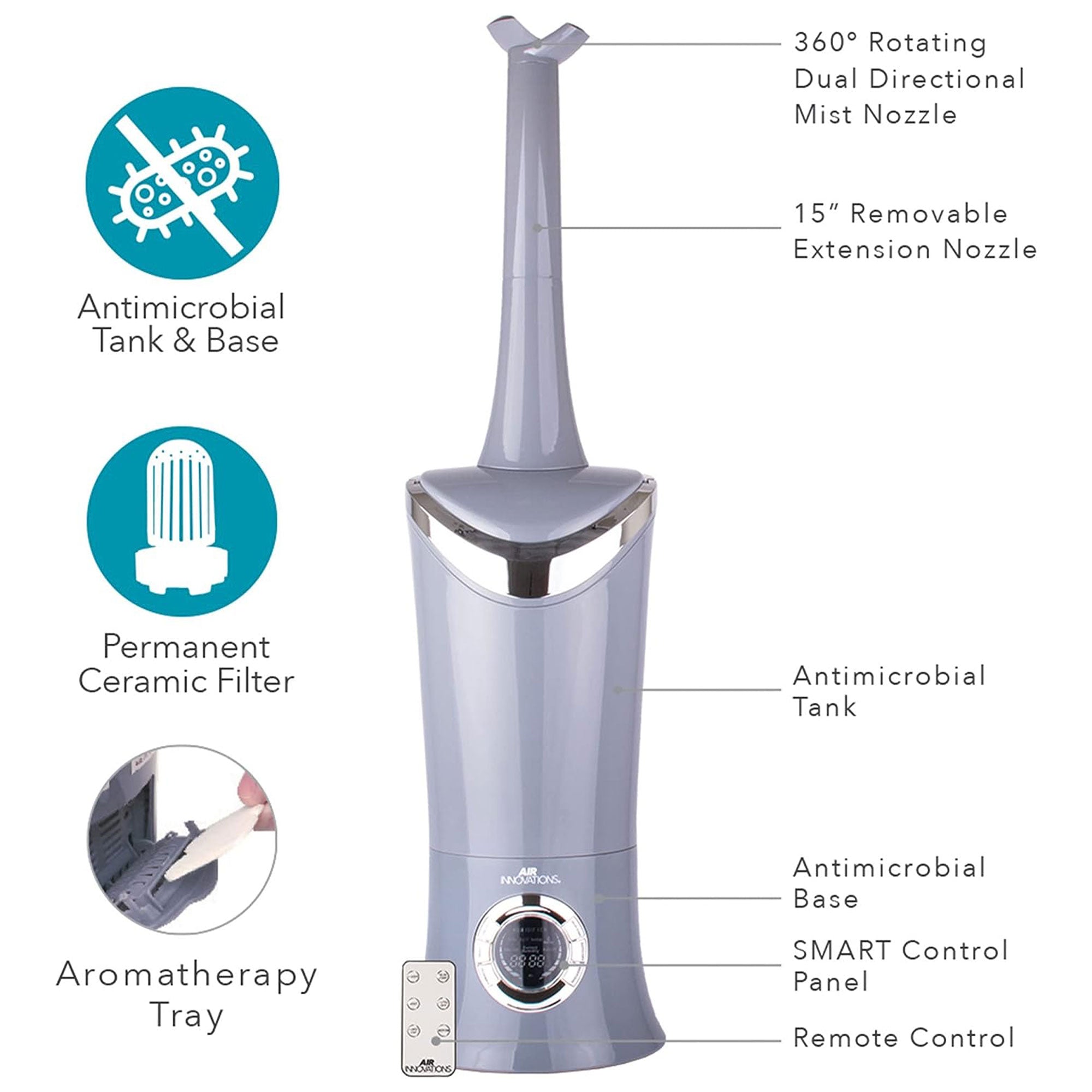 Air Innovations BA Ultrasonic Cool Mist Aromatherapy Humidifier, Platinum (Used) - VMInnovations