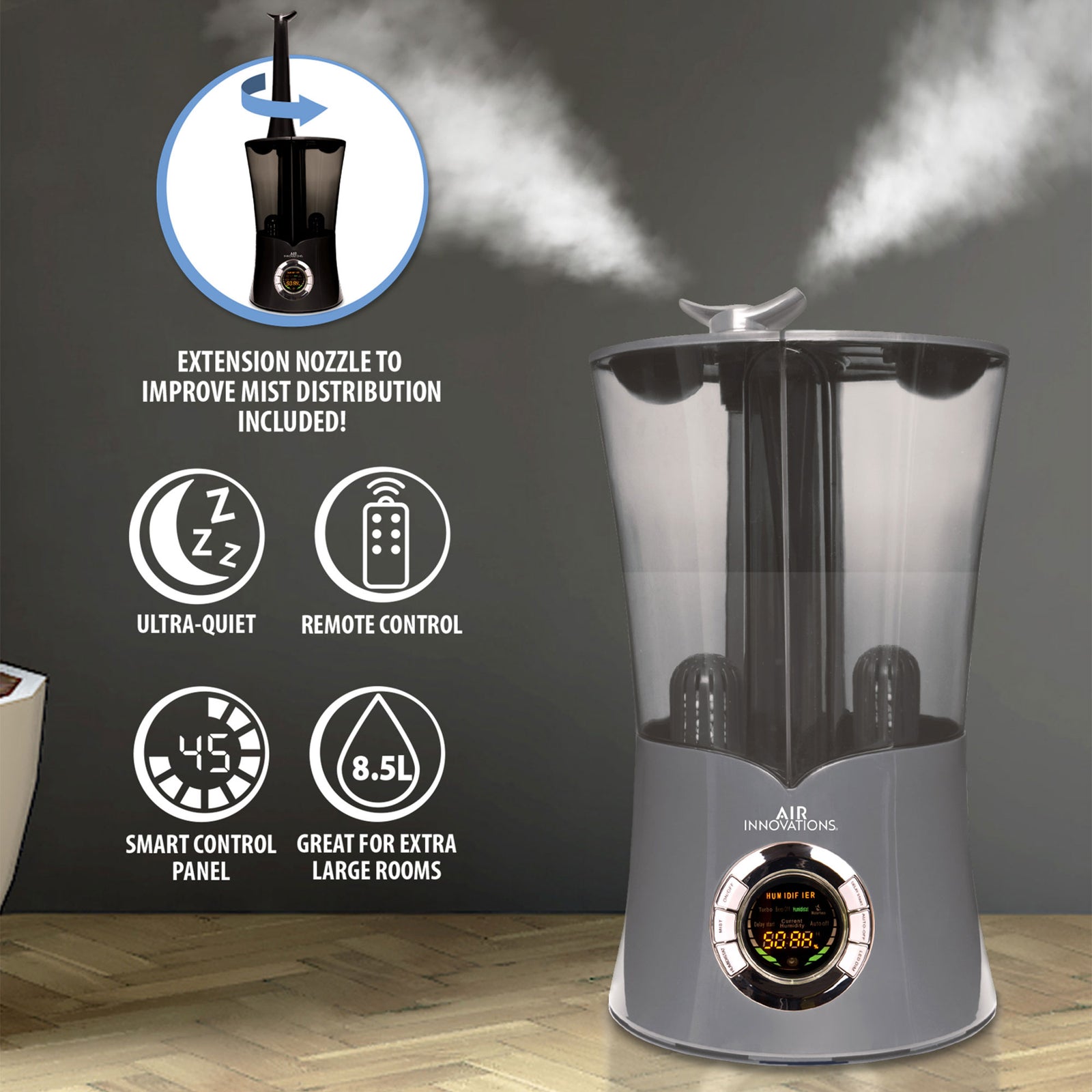 Air Innovations 2.15 Gal. Tank Cool Mist Digital Humidifier, Platinum (Used) - VMInnovations