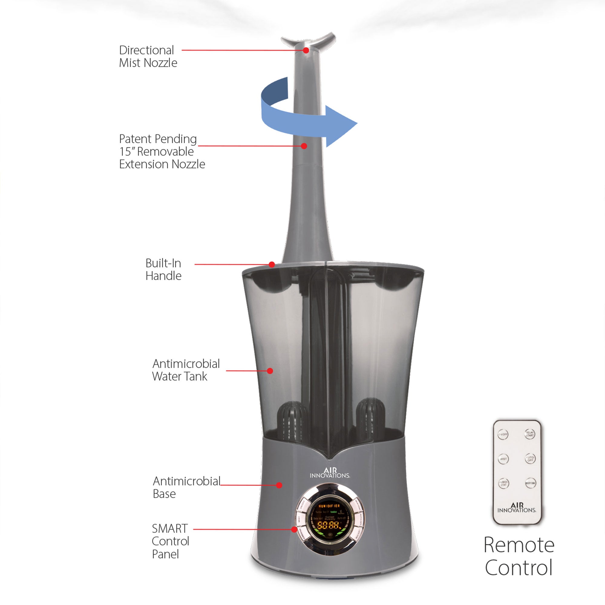 Air Innovations 2.15 Gal. Tank Ultrasonic Cool Mist Digital Humidifier, Platinum (Refurbished)