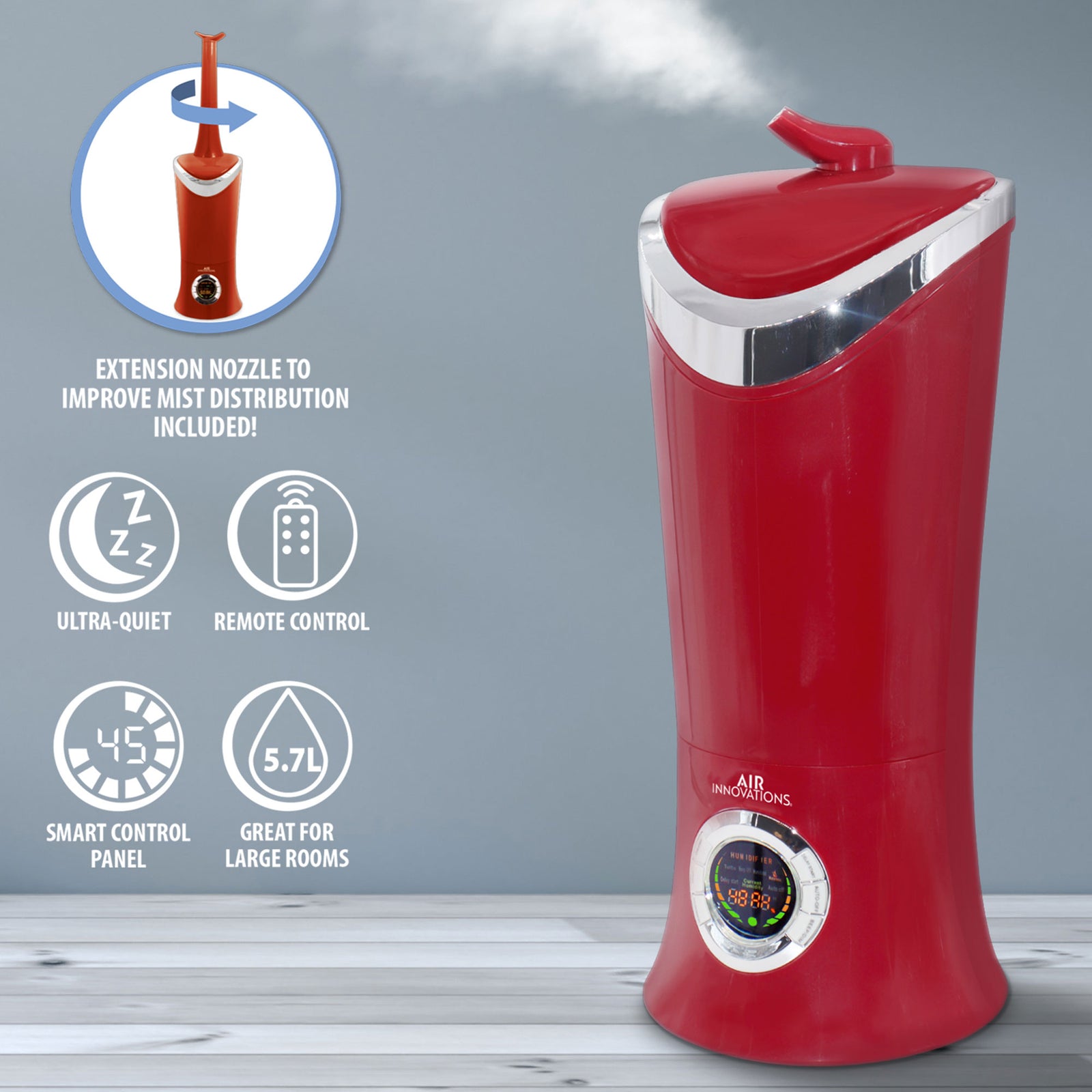 Air Innovations Ultrasonic Cool Mist Aromatherapy Digital Humidifier, Red (Used) - VMInnovations