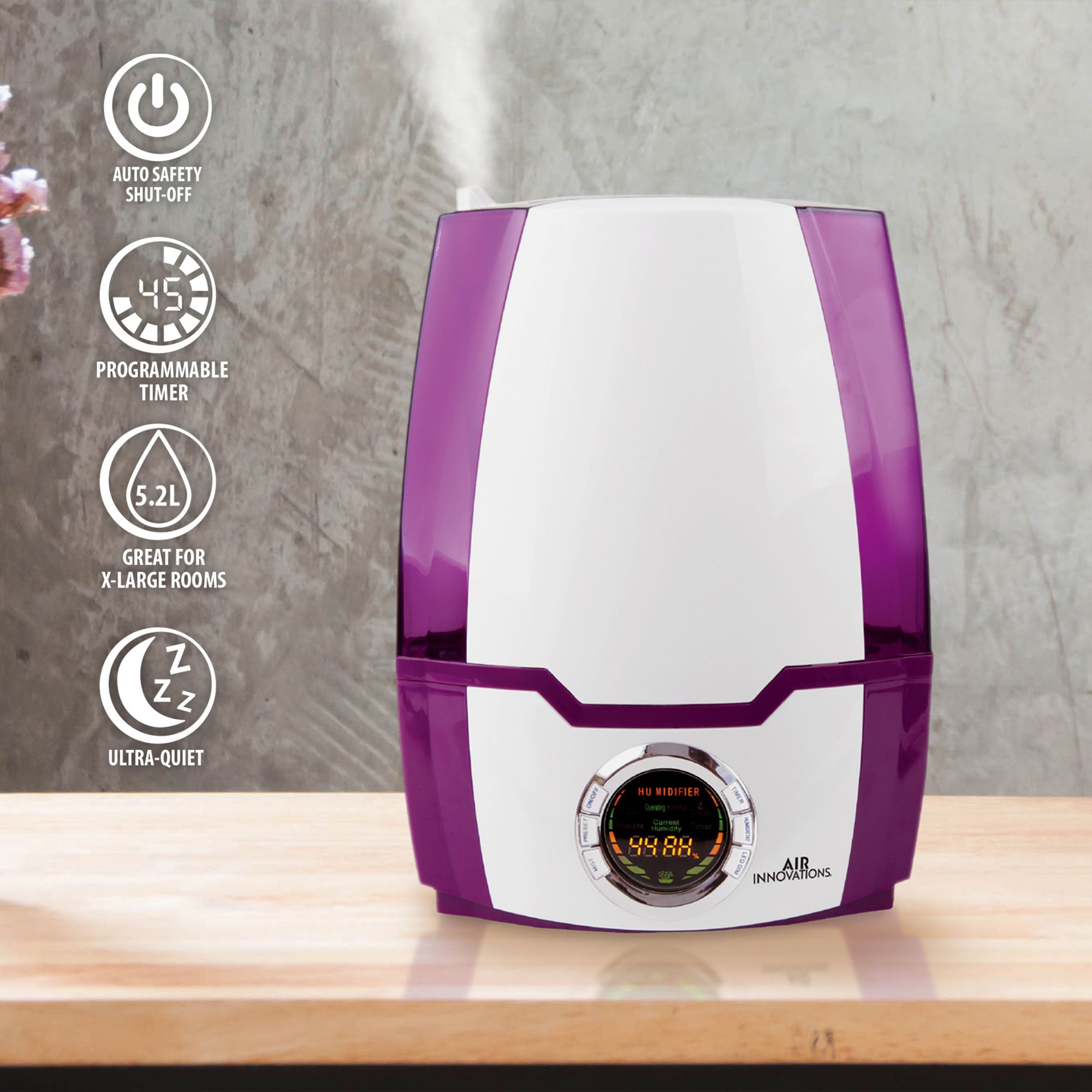 Air Innovations Cool Mist Ultrasonic Humidifier, Purple (Open Box) - VMInnovations