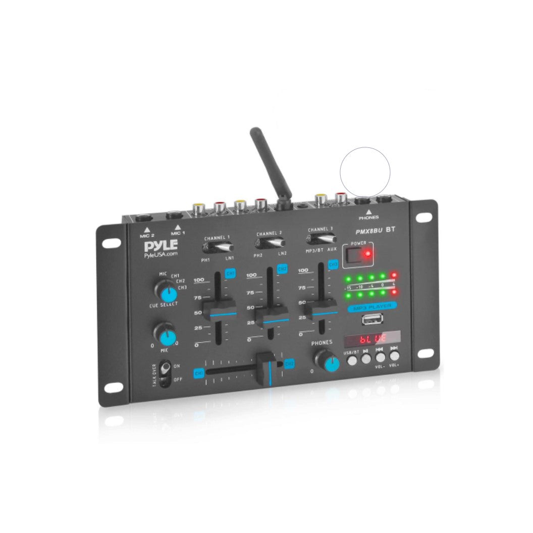 Pyle 3 Channel Bluetooth DJ Sound Board Mixer System with Mic Talkover(Open Box) - VMInnovations