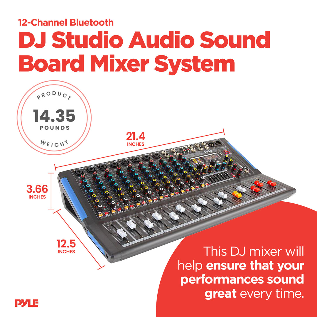 Pyle PMXU128BT 12 Channel Bluetooth DJ Studio Audio Sound Board Mixer System