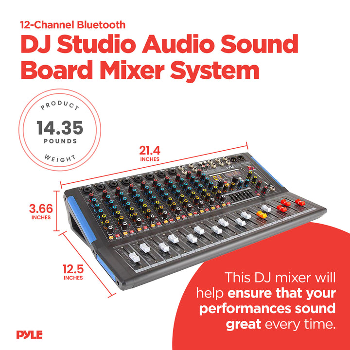 Pyle PMXU128BT 12 Channel Bluetooth DJ Studio Audio Sound Board Mixer System