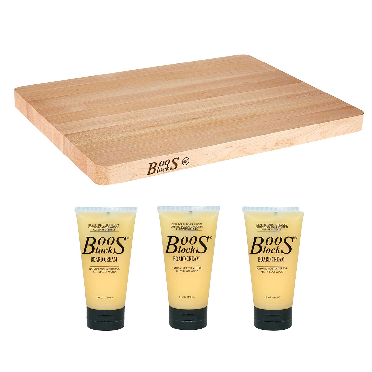 John Boos Maple Wood Chop/Slice Reversible Cutting Board & Care Cream (3 Pack)