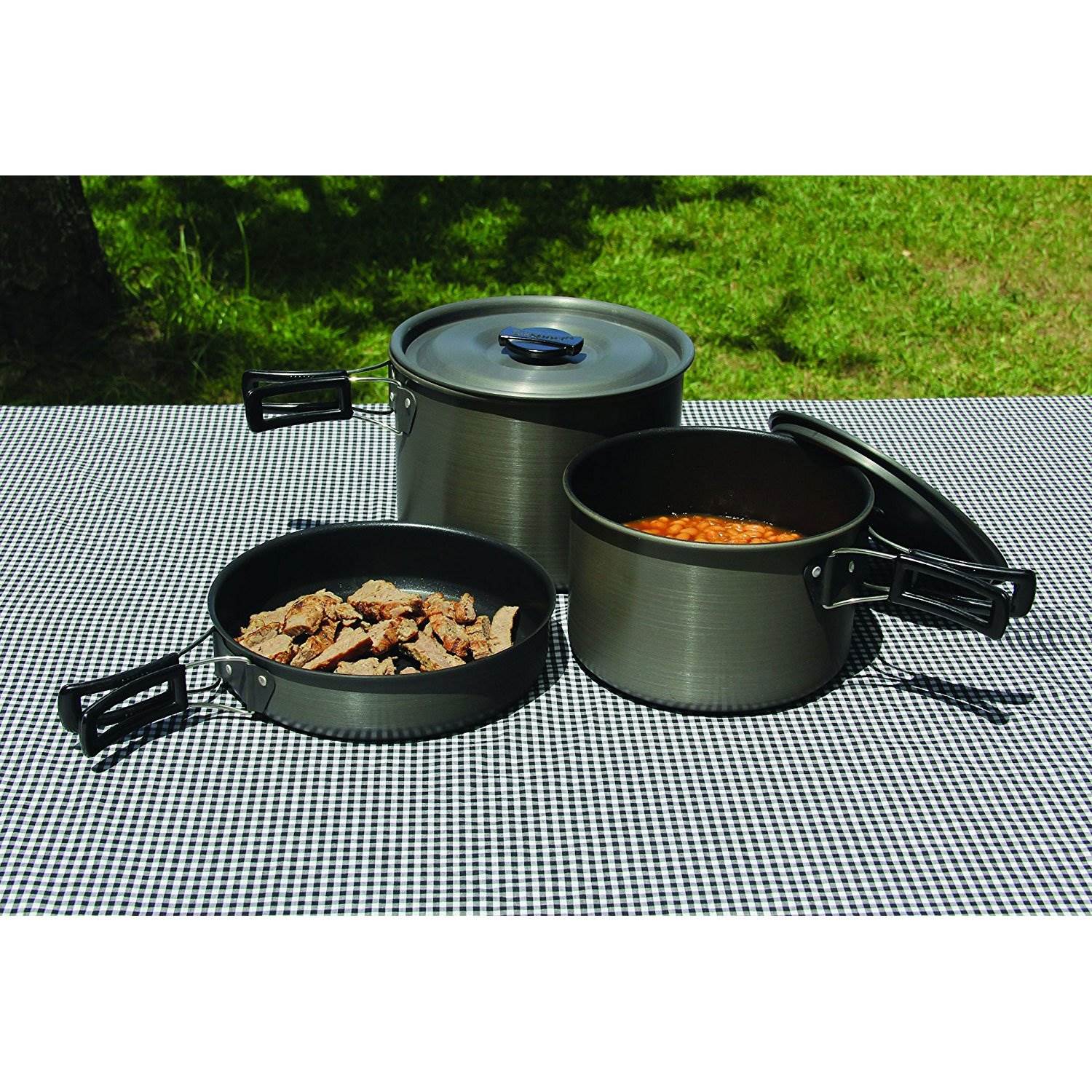 Texsport 13414 Trailblazer Black Ice Hard Anodized Camping Cookware Pans Set