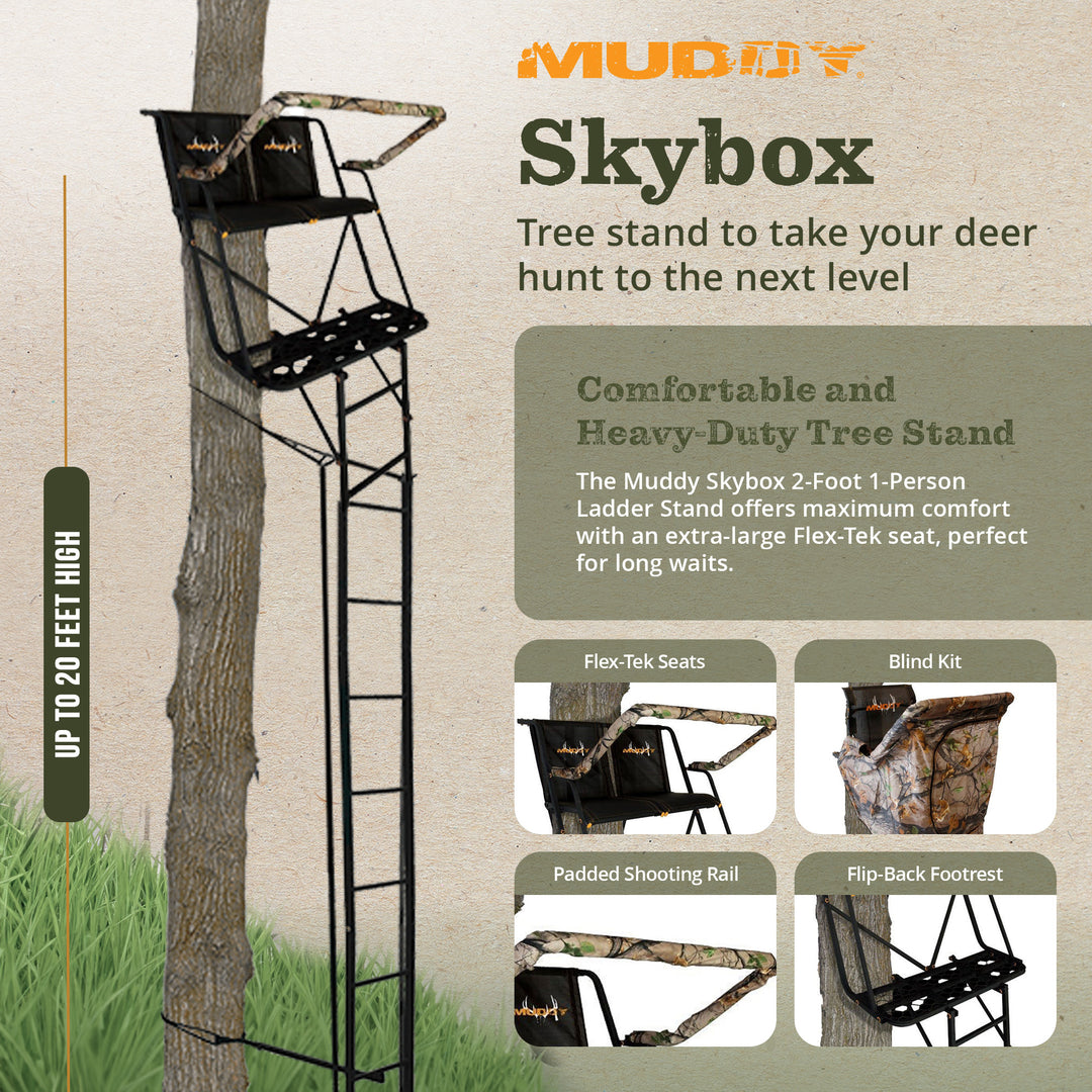 Muddy MLS1550B The Skybox 20 Ft 1 Person Hunting Tree Stand w/ Blind Kit (Used)