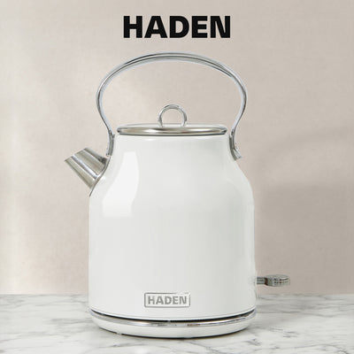 Haden Heritage 1.7 Liter Electric Tea Kettle & 4 Slice Wide Slot Toaster, White