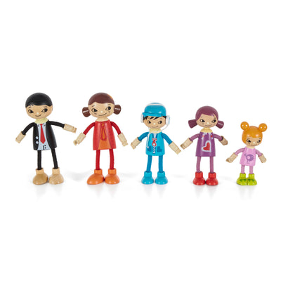 Hape Modern Family of 5 Wooden Bendable Doll Set for Kids Ages 3 Years and Up