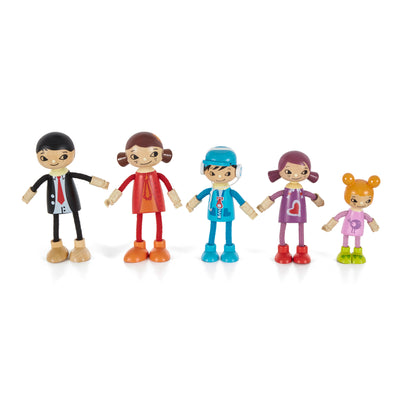 Hape Kids Dollhouse Bundle with Family of 5 Wooden Bendable Dolls and Toy Car