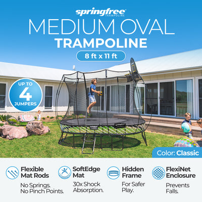 Springfree Trampoline Kids Medium Oval 8 x 11 Ft Trampoline w/ Enclosure (Used)