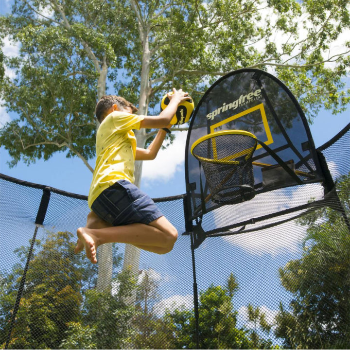 Springfree Trampoline Kids Oval 8 x 13 Ft Trampoline & FlexrHoop Basketball Game