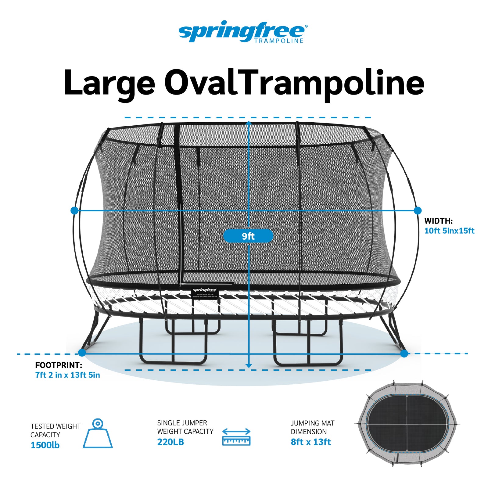 Springfree Trampoline Kids Outdoor Large Oval 8 x 13' Trampoline with Enclosure - VMInnovations