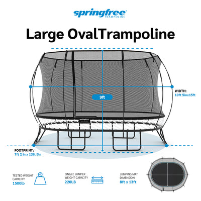 Springfree Trampoline Kids Outdoor Large Oval 8 x 13' Trampoline with Enclosure