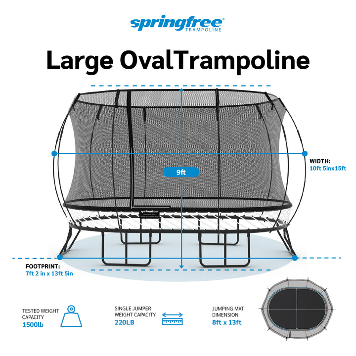 Springfree Trampoline Kids Large Oval 8 x 13 Ft Trampoline w/ Enclosure (Used)