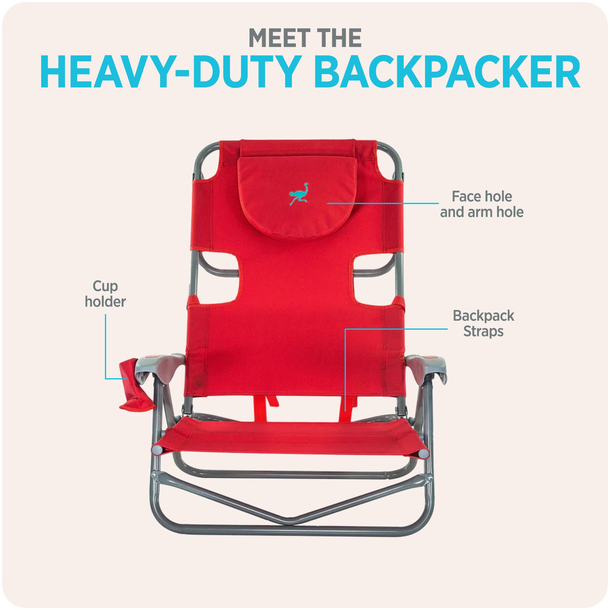 Ostrich On Your Back Folding Reclining Outdoor Camping Lawn Chair, Red(Open Box) - VMInnovations
