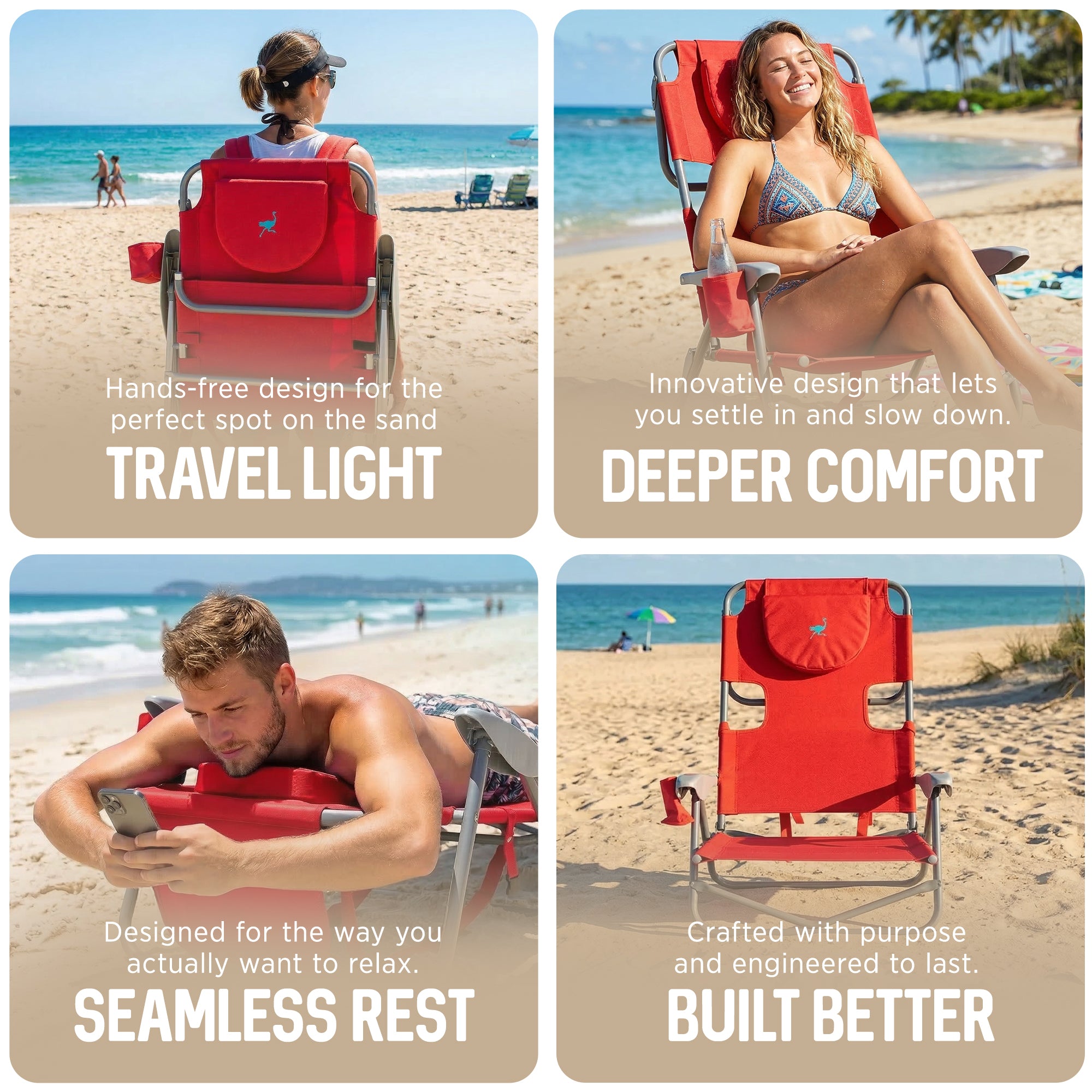 Ostrich On Your Back Folding Reclining Outdoor Camping Lawn Chair, Red(Open Box) - VMInnovations
