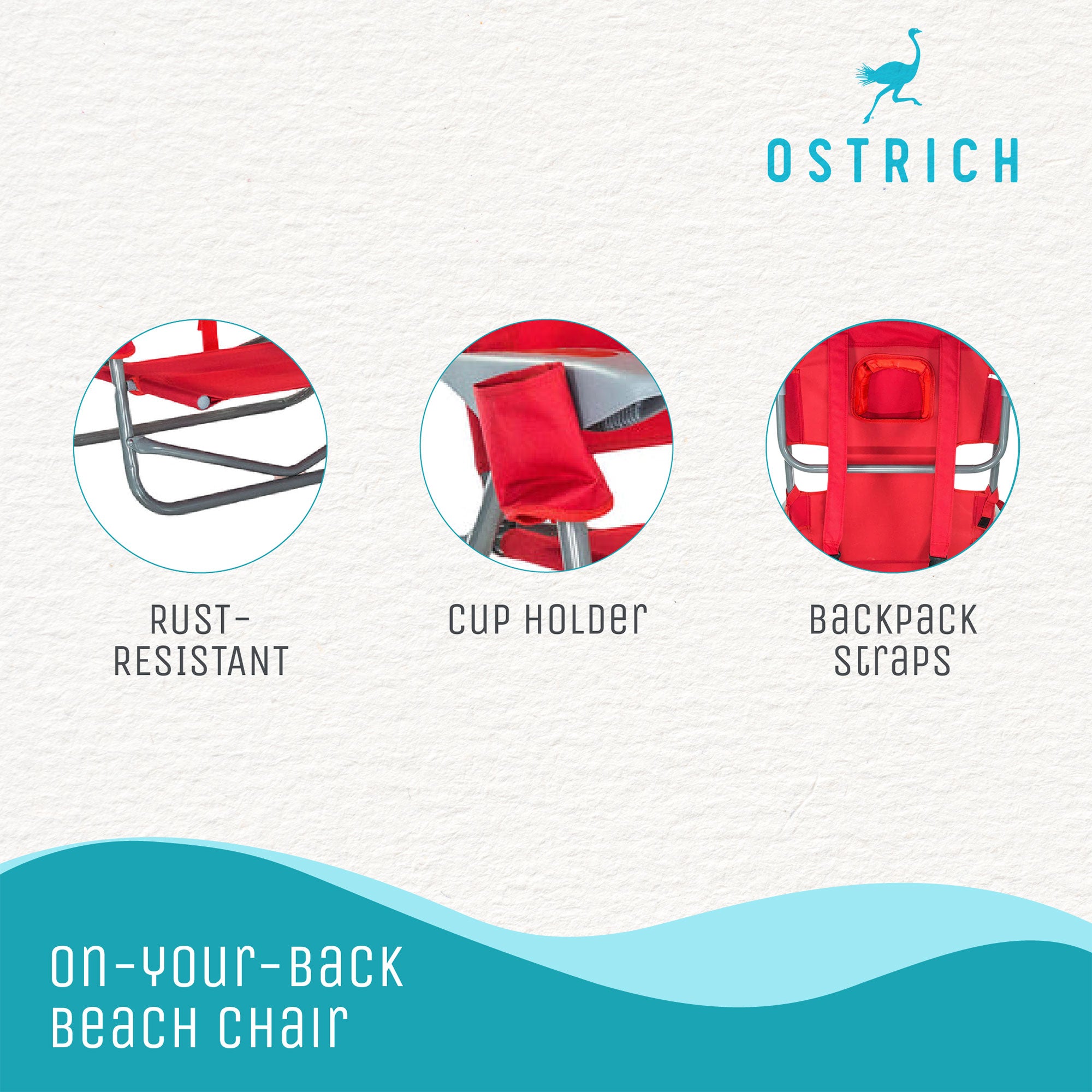 Ostrich On Your Back Folding Reclining Outdoor Beach Lawn Chair, Red (Used) - VMInnovations