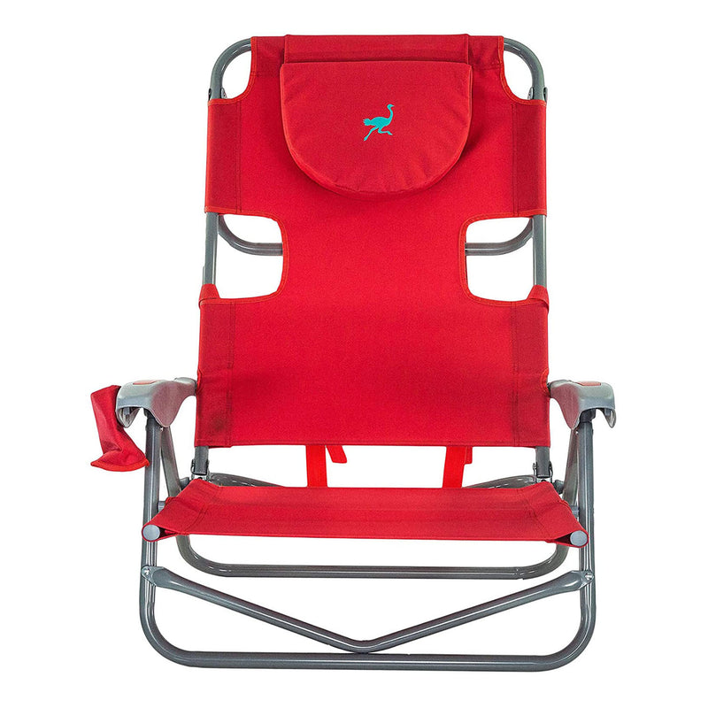 Ostrich On-Your-Back Outdoor Reclining Beach Lounge Pool Camping Chair, Red