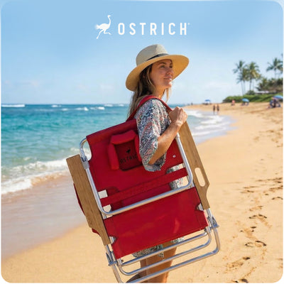 Ostrich The Deluxe 3N1 Lightweight Outdoor Beach Lounge Chair w/ Footrest, Red - VMInnovations