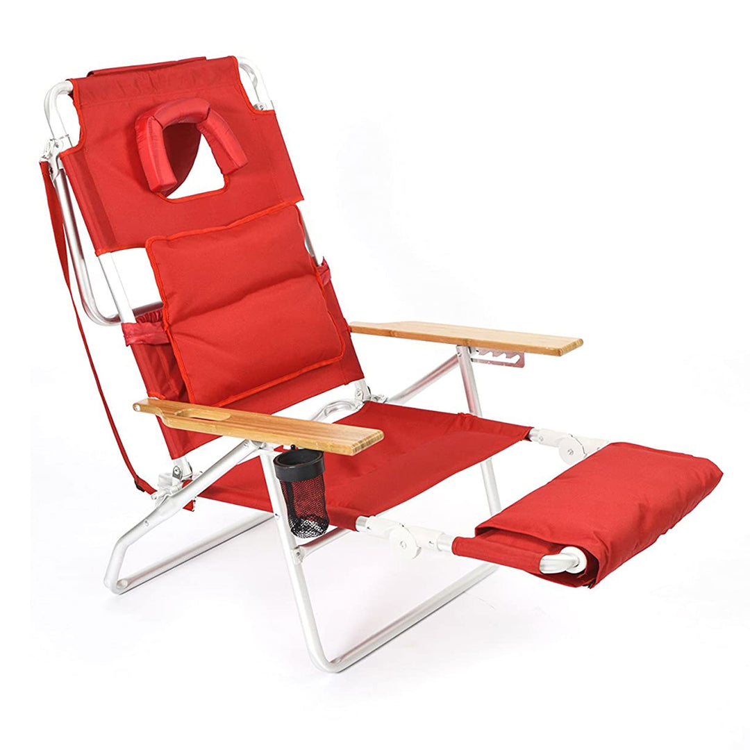 Ostrich Deluxe 3N1 Outdoor Lawn Beach Lounge Chair w/Footrest, Red (Used) - VMInnovations