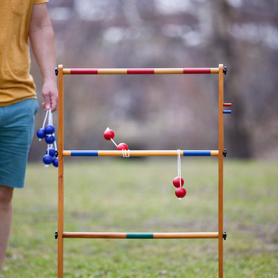 Yard Games Backyard Outdoor Wooden Double Ladder Toss Game Set w/ Case, Red/Blue - VMInnovations
