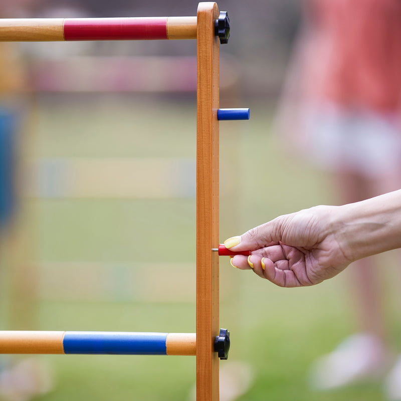 Yard Games Wooden Double Ladder Toss Game Set w/ Case, Red/Blue (Open Box)