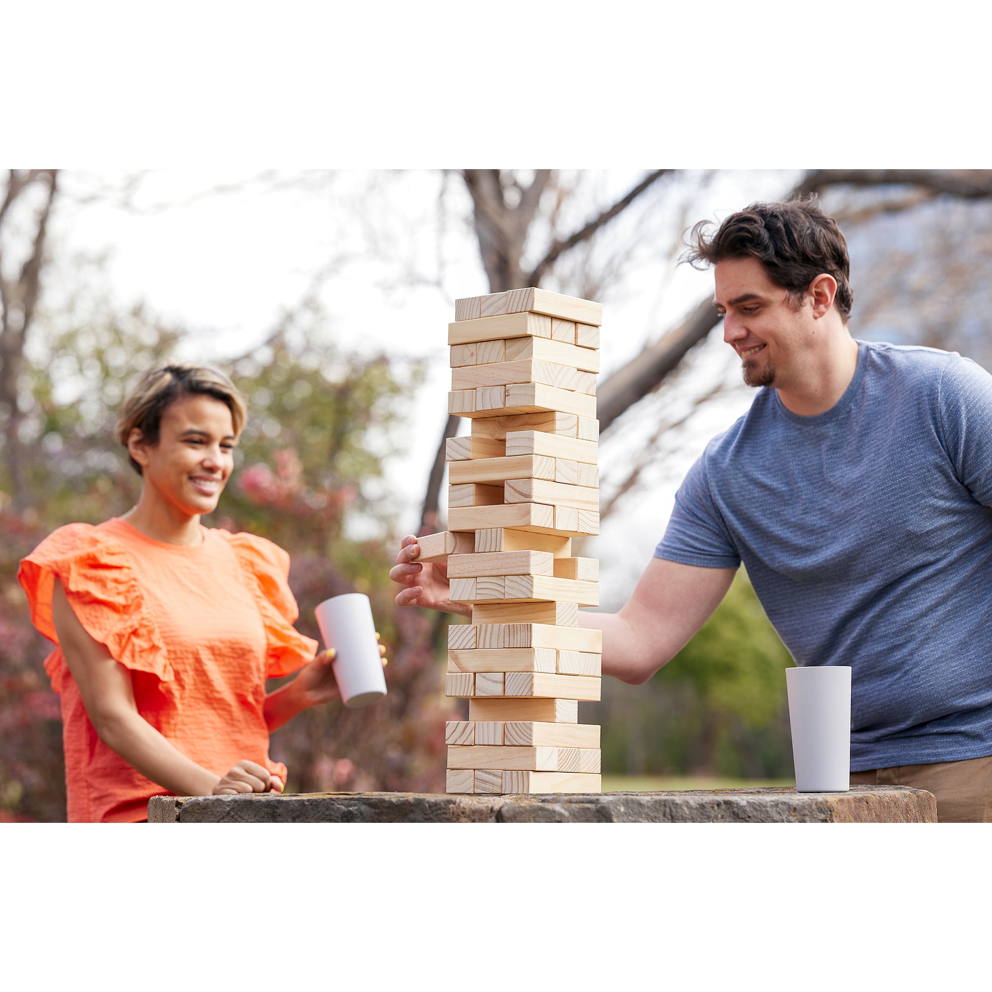 Yard Games Large Tumbling Timbers 24" Wood Block Stacking Game w/ Case, Natural - VMInnovations