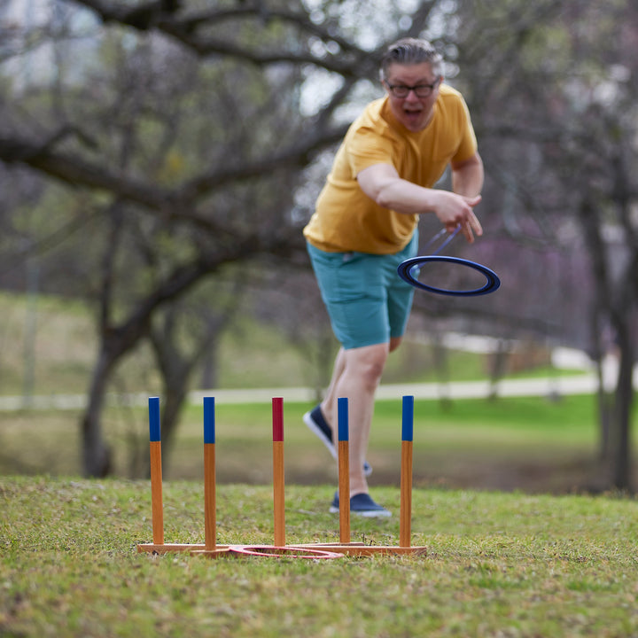 YardGames Outdoor Giant Wooden Ring Toss Lawn Game w/ Soft Touch Throwing Rings