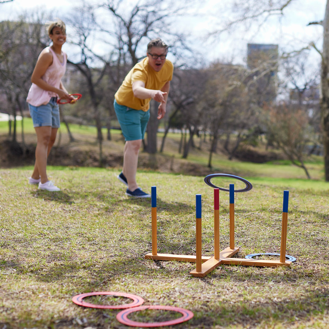 YardGames Outdoor Giant Wooden Ring Toss Lawn Game w/ Soft Touch Throwing Rings