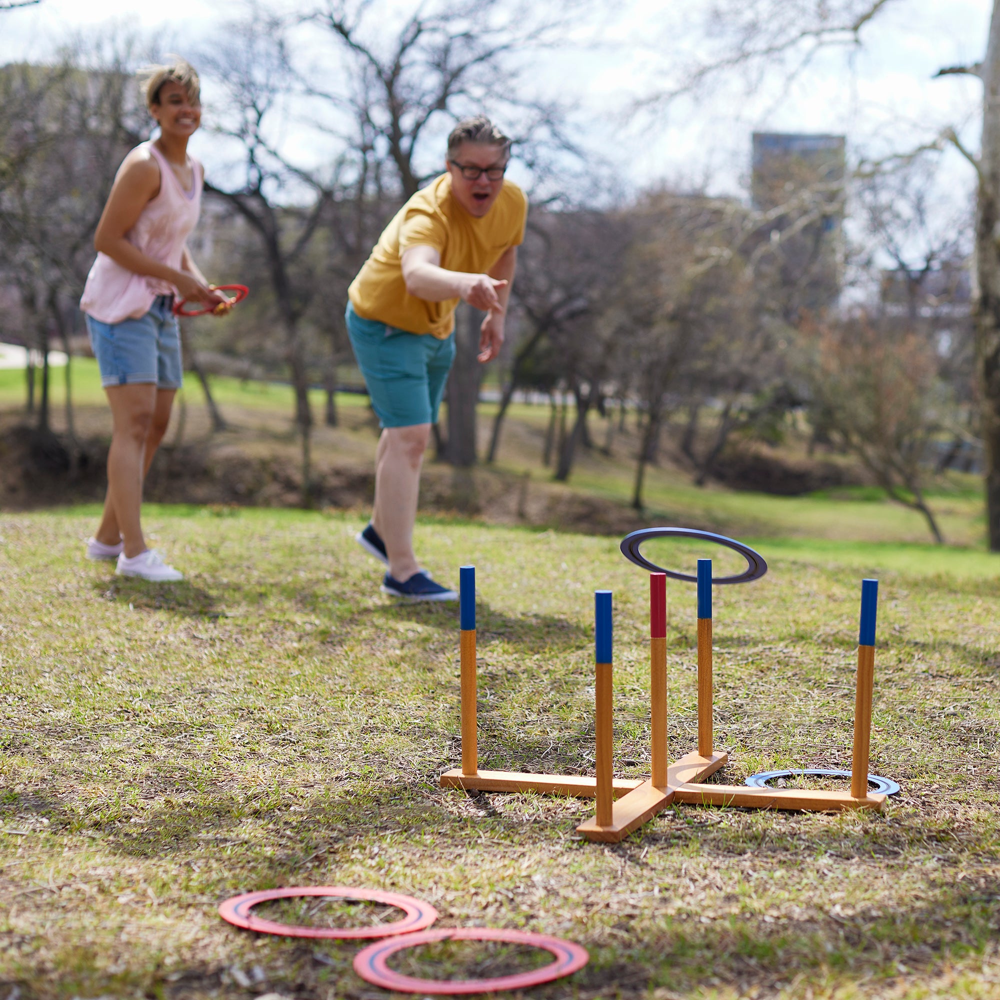 YardGames Outdoor Giant Wooden Ring Toss Lawn Game w/ Soft Touch Throwing Rings - VMInnovations