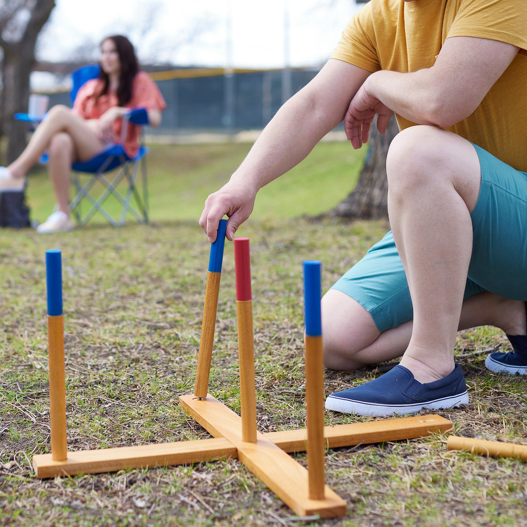 YardGames Outdoor Giant Wooden Ring Toss Lawn Game w/ Soft Touch Throwing Rings