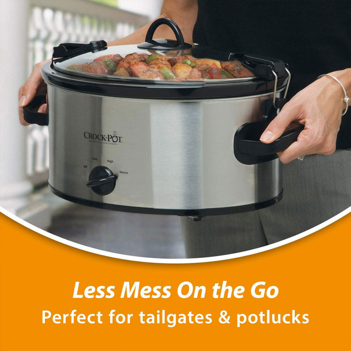 Crock Pot 6 Qt Cook' N Carry Portable Manual Oval Slow Cooker, Stainless Steel