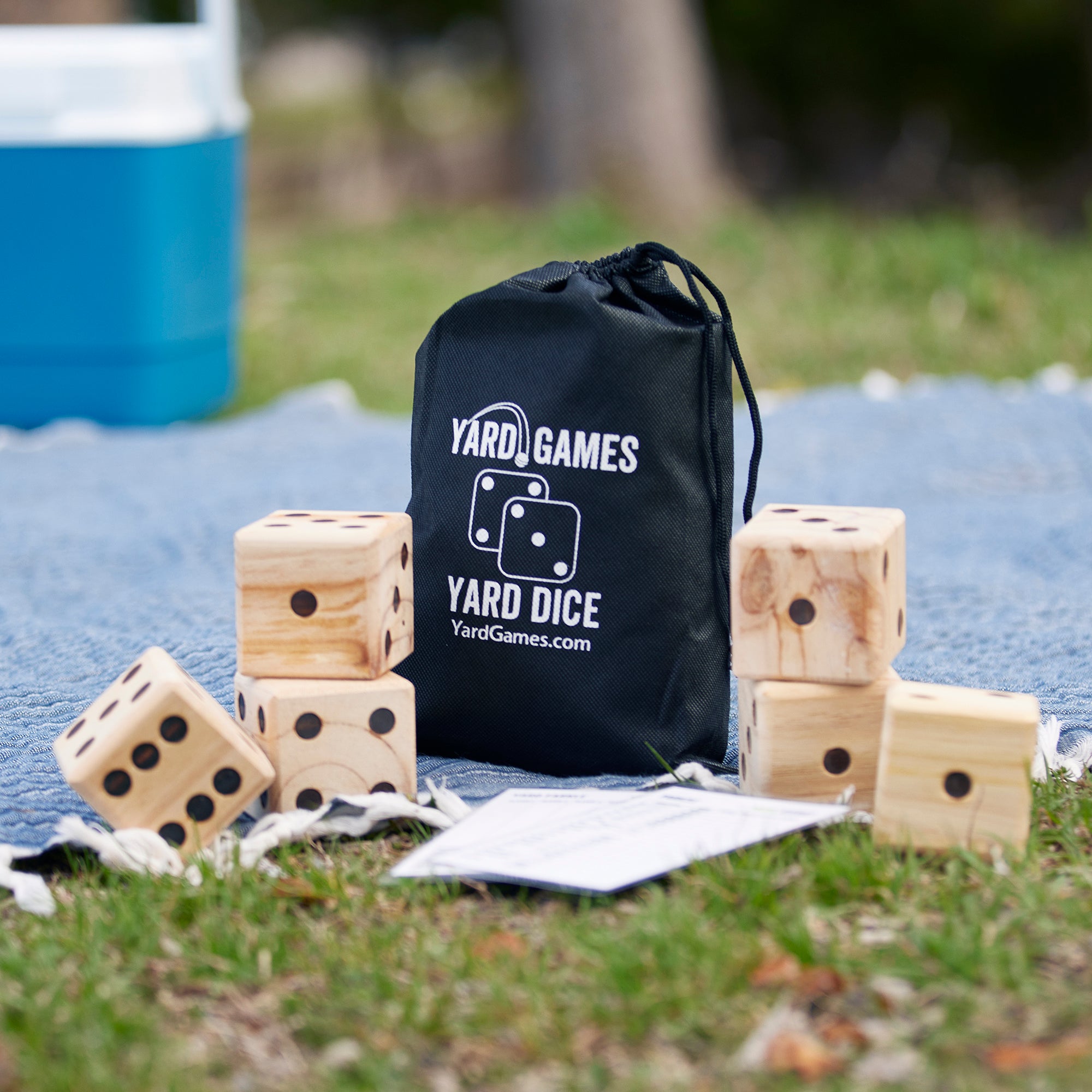 YardGames Outdoor Wooden Ring Toss Game Bundle w/ Giant Wood Dice Activity Set