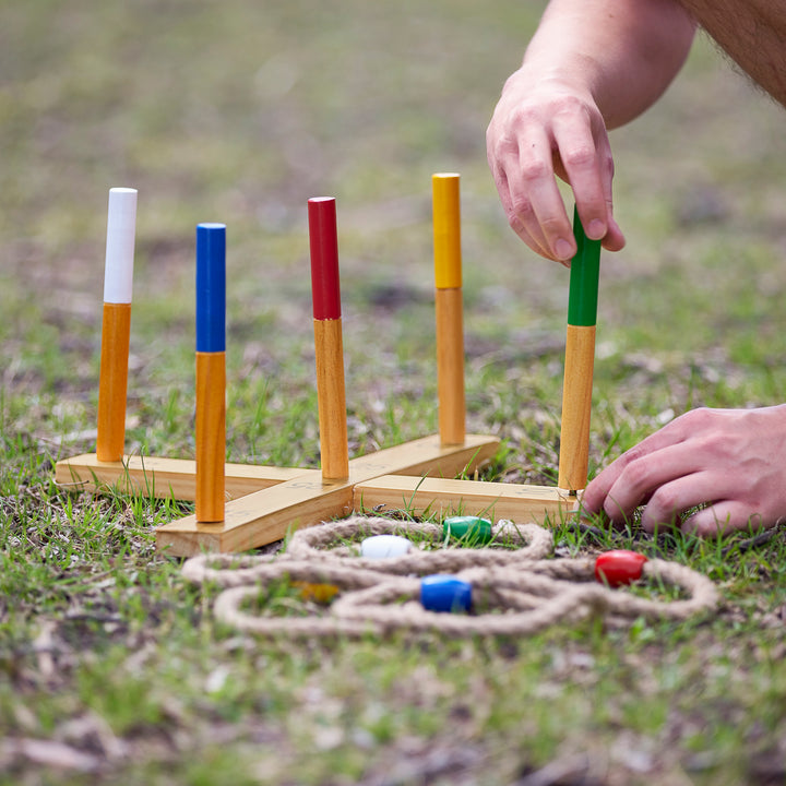 YardGames Portable Outdoor Playground Wooden Ring Toss Game with Carrying Case