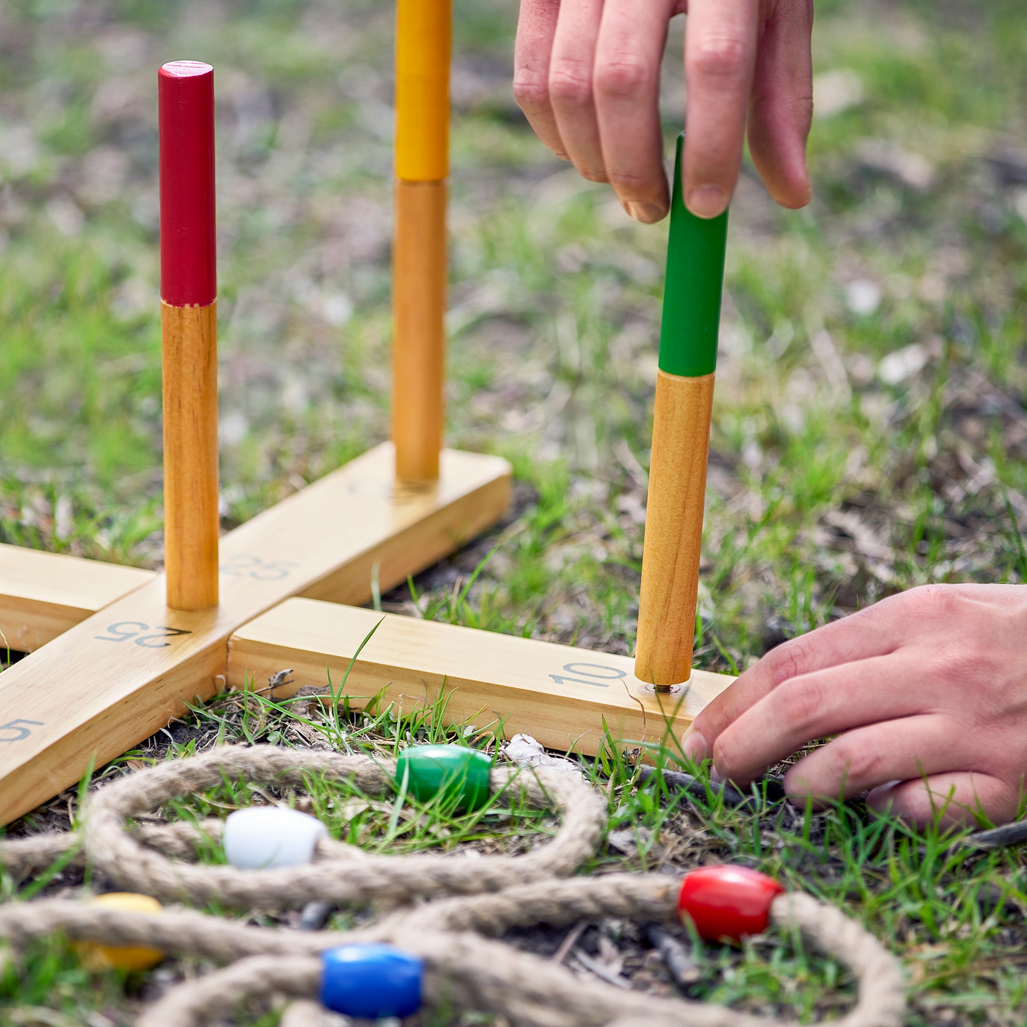 YardGames Outdoor Wooden Ring Toss Game Bundle w/ Giant Wood Dice Activity Set