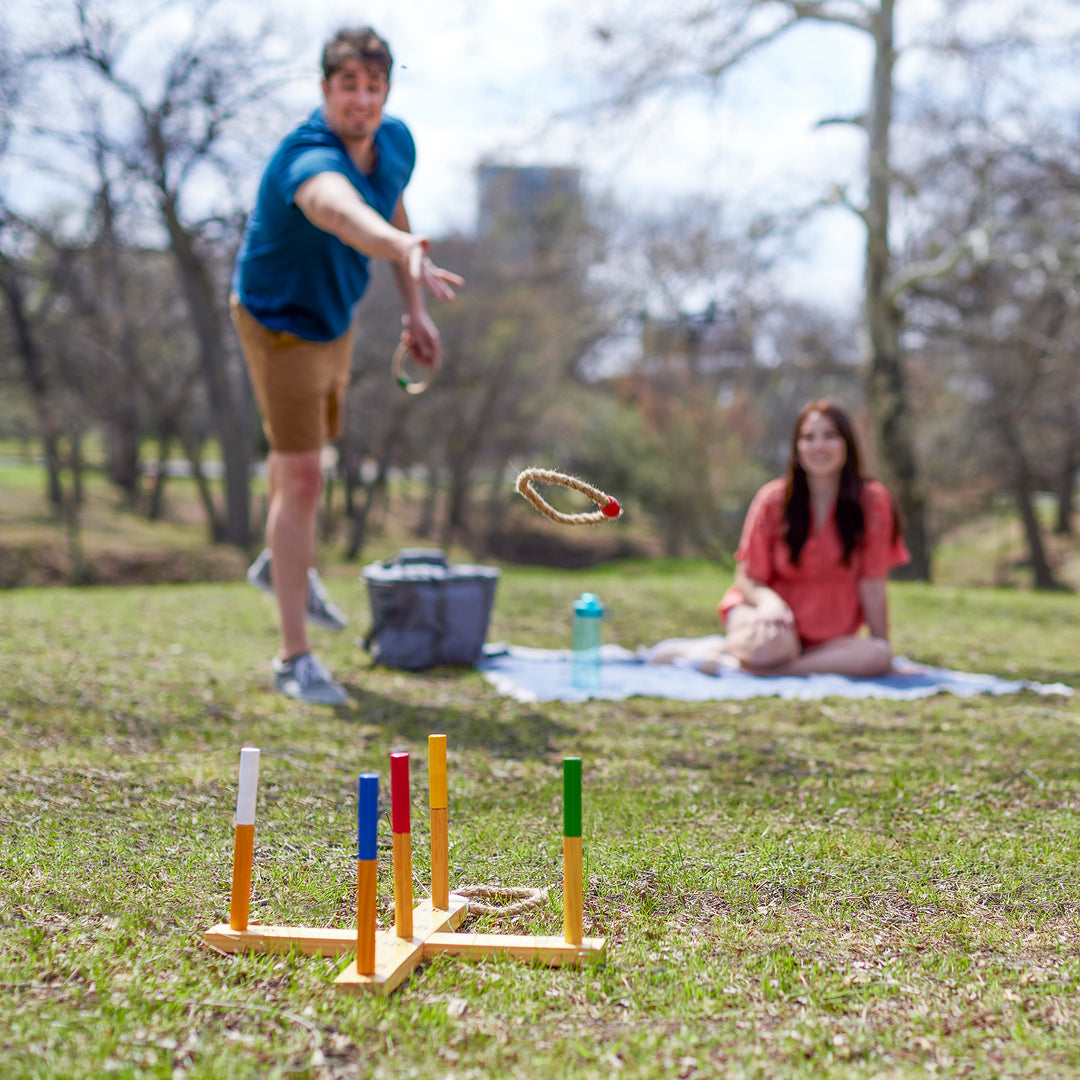 YardGames Portable Outdoor Playground Wooden Ring Toss Game with Carrying Case