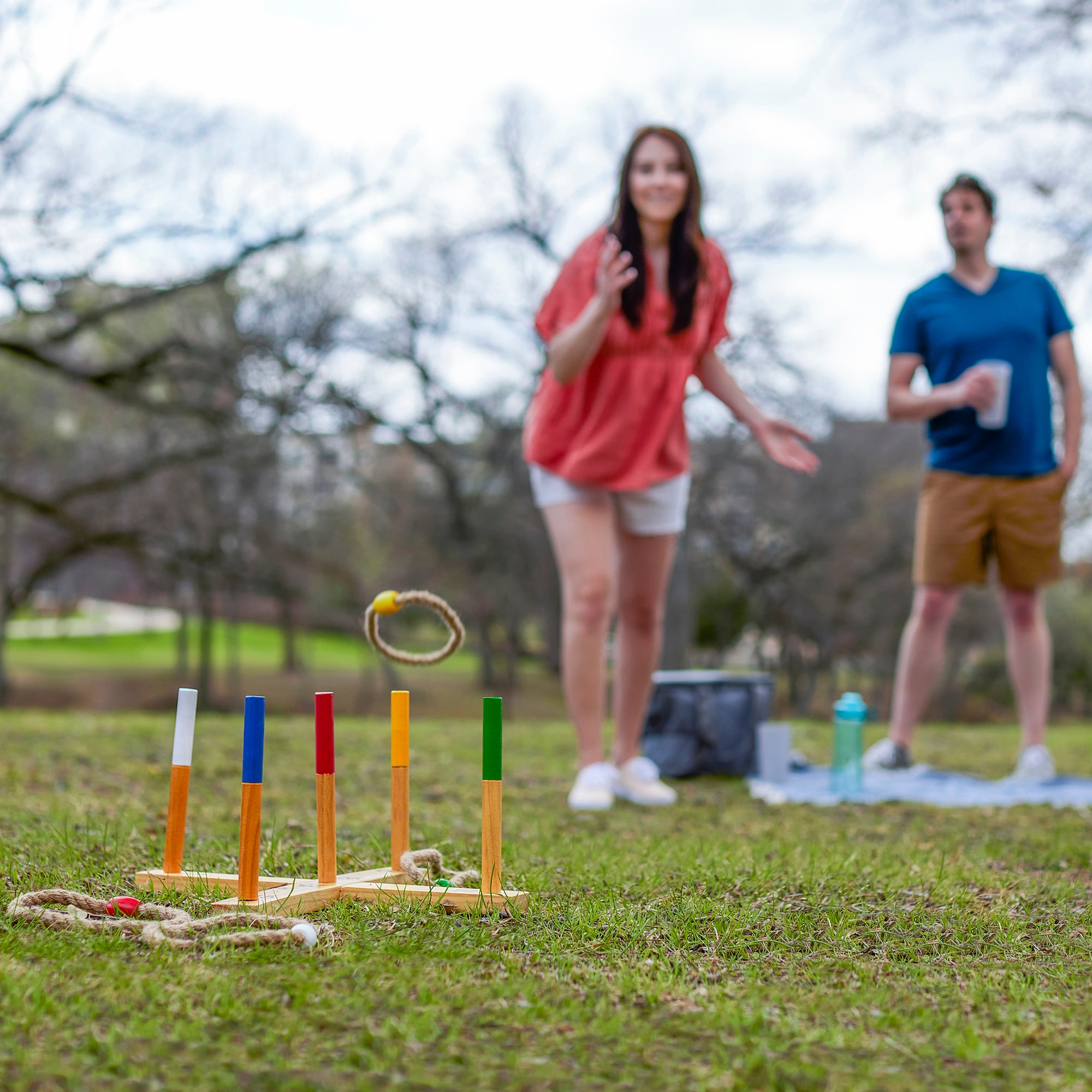 YardGames Outdoor Wooden Ring Toss Game Bundle w/ Giant Wood Dice Activity Set