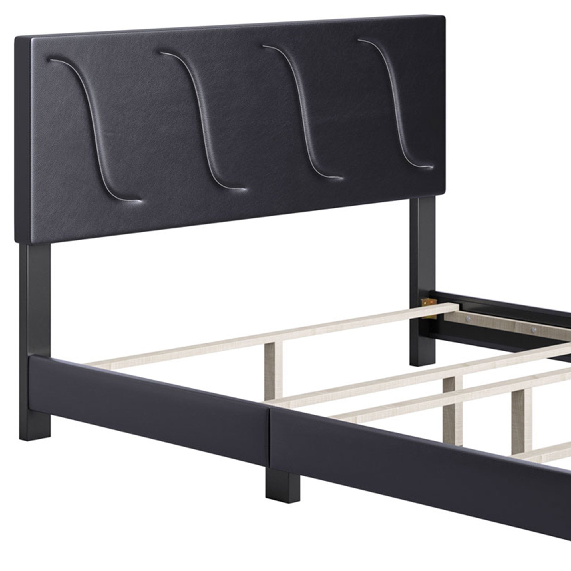 Boyd Sleep Brussels Faux Leather King Platform Bed Frame and Headboard, Black - VMInnovations