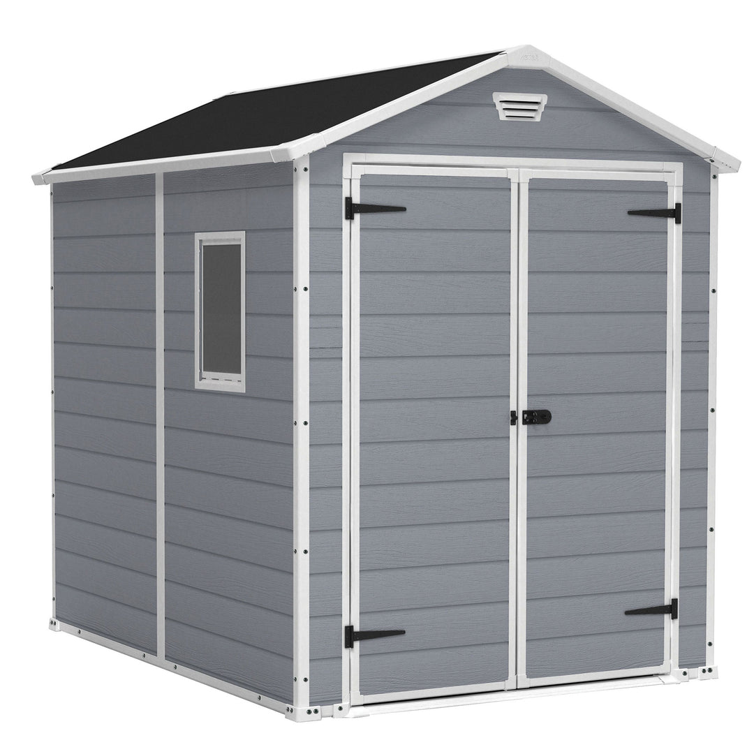 Keter 213413 Manor 6 X 8 Foot Resin All Weather Outdoor Tool Storage Shed, Grey