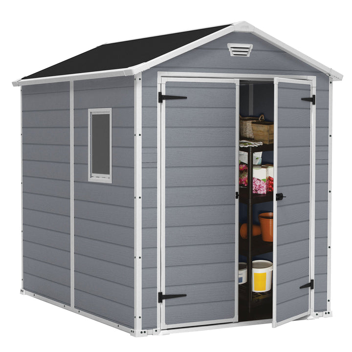 Keter 213413 Manor 6 X 8 Foot Resin All Weather Outdoor Tool Storage Shed, Grey