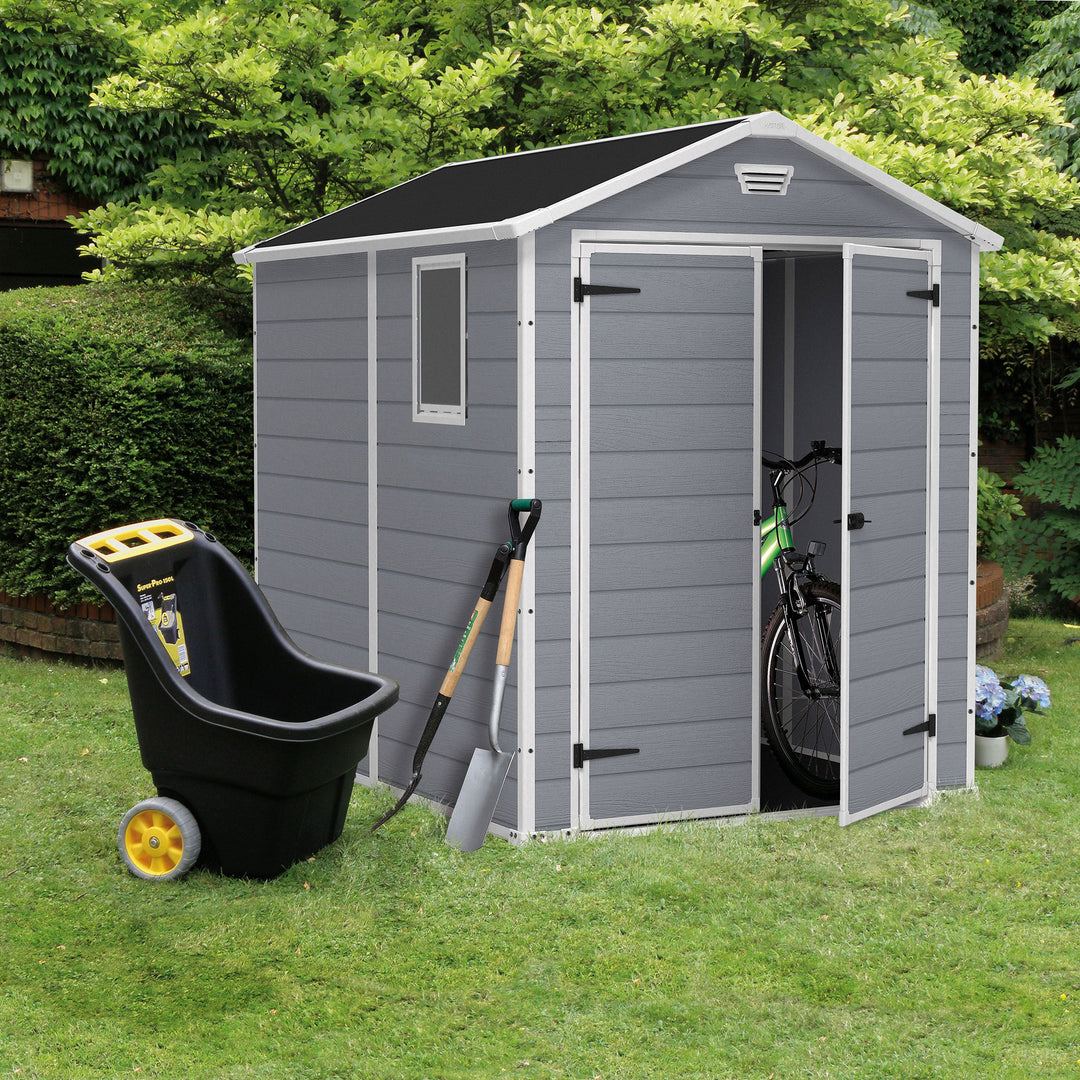 Keter 213413 Manor 6 X 8 Foot Resin All Weather Outdoor Tool Storage Shed, Grey